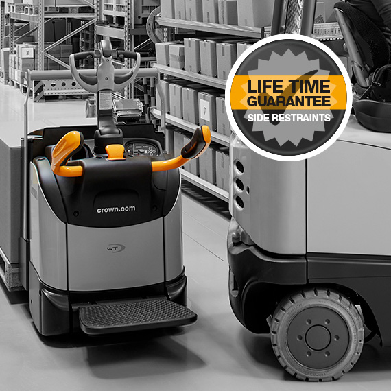 the WT platform pallet truck features side restraints with a lifetime guarantee