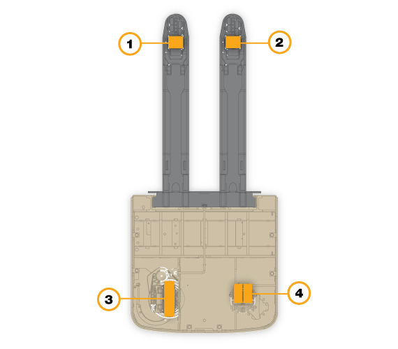 The four-point suspension featured on the RT Series pallet truck provides increased stability