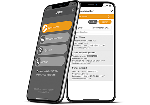 Crown-app om heftruckonderhoud aan te vragen 